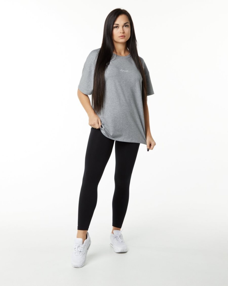 Women's Alphalete Signature Oversized Tee Shirts Heather Grey | 6913-PCKWB