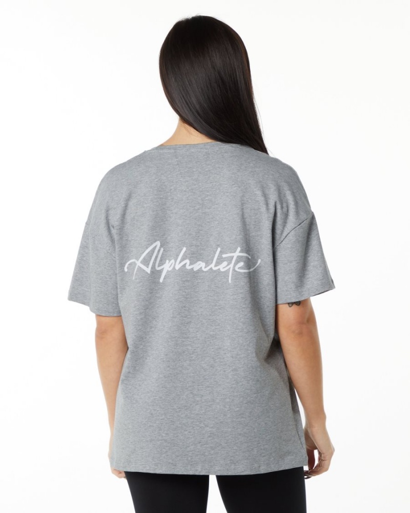 Women\'s Alphalete Signature Oversized Tee Shirts Heather Grey | 6913-PCKWB