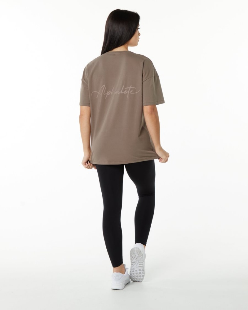 Women's Alphalete Signature Oversized Tee Shirts Mocha | 9462-QNXZR