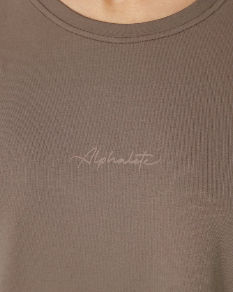 Women's Alphalete Signature Oversized Tee Shirts Mocha | 9462-QNXZR