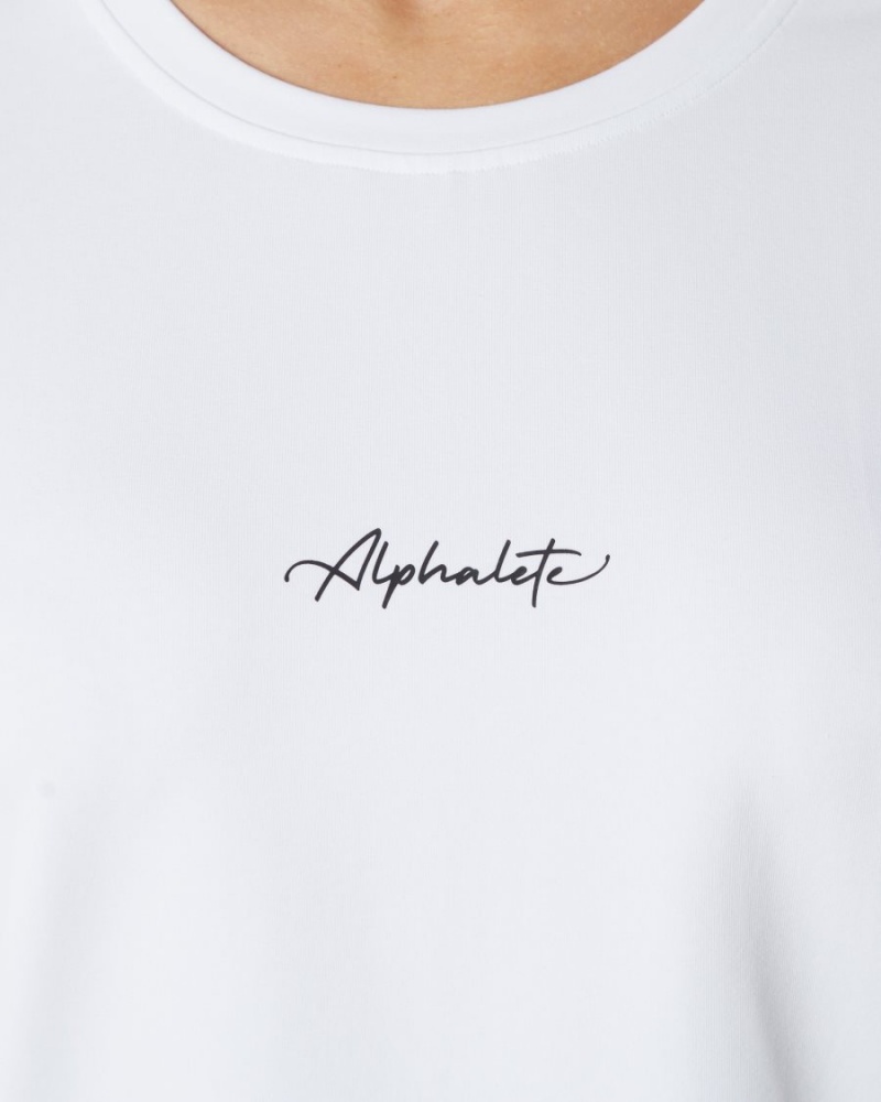 Women's Alphalete Signature Oversized Tee Shirts White | 3248-YMANT