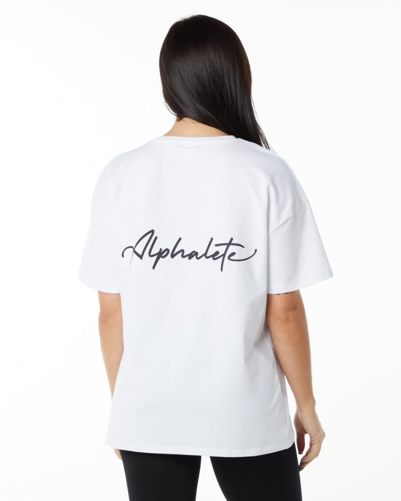 Women\'s Alphalete Signature Oversized Tee Shirts White | 3248-YMANT