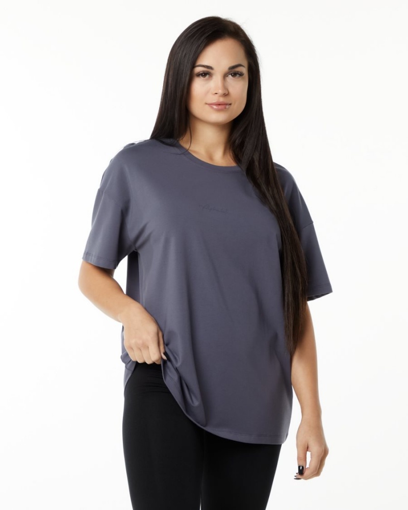 Women's Alphalete Signature Oversized Tee Shirts Muted Purple | 3486-ADWLG