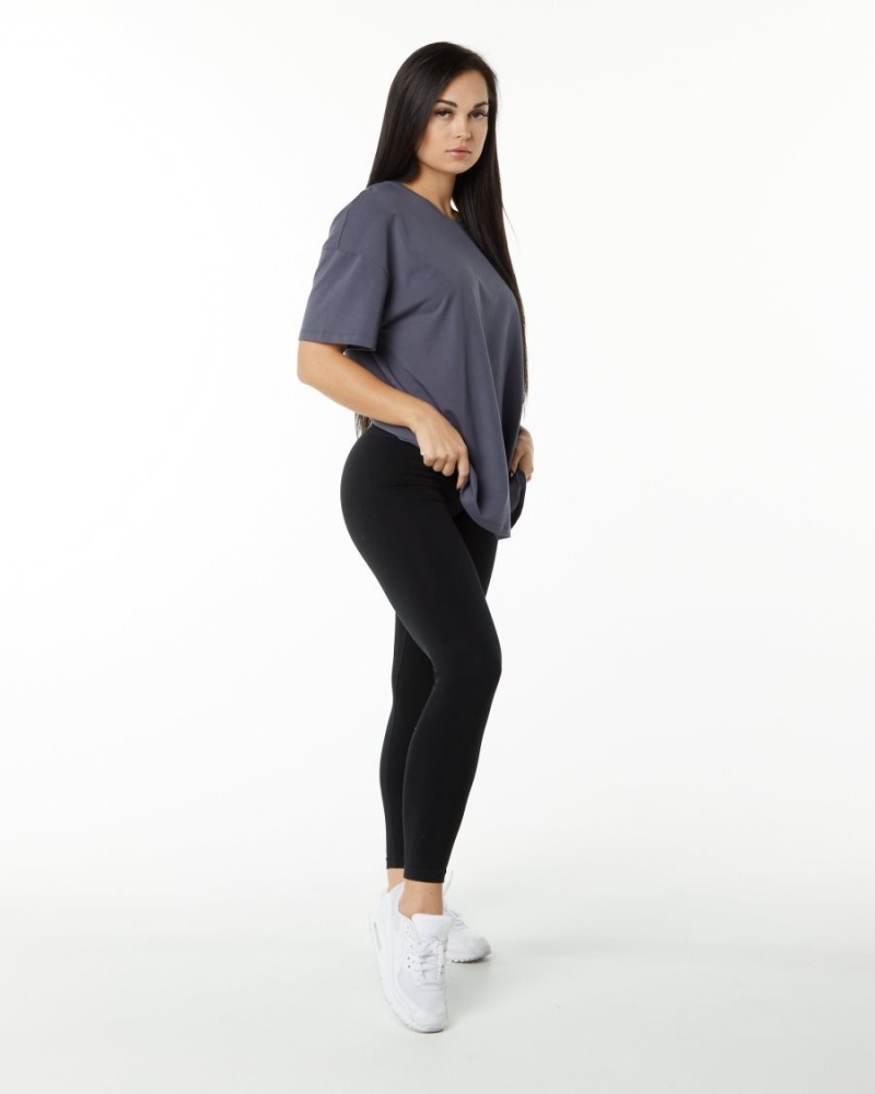 Women's Alphalete Signature Oversized Tee Shirts Muted Purple | 3486-ADWLG