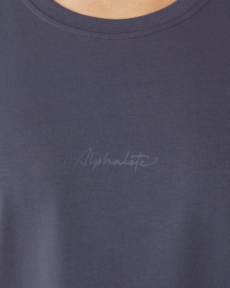 Women's Alphalete Signature Oversized Tee Shirts Muted Purple | 3486-ADWLG