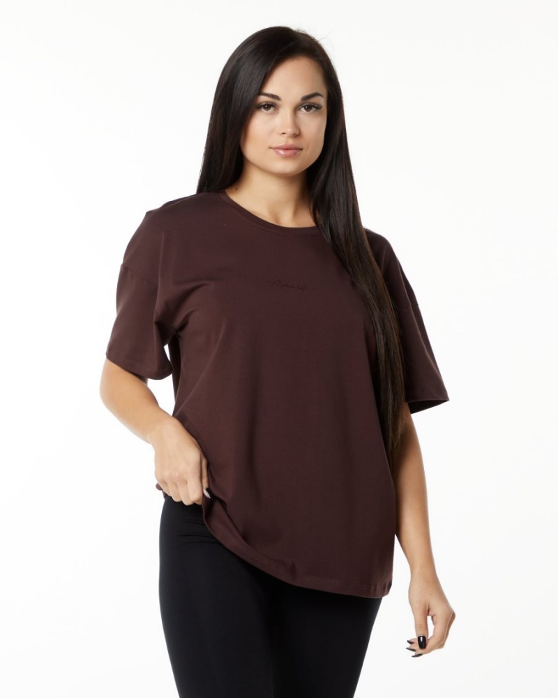 Women's Alphalete Signature Oversized Tee Shirts Burgundy | 0978-EHFSP