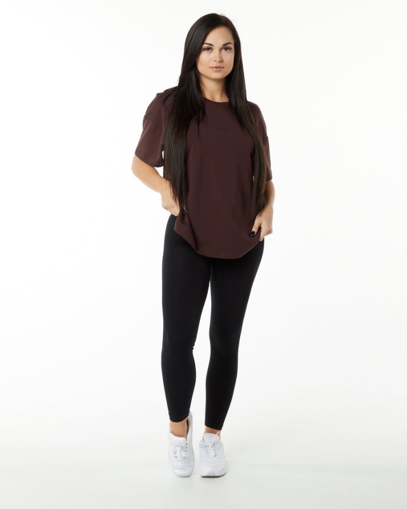 Women's Alphalete Signature Oversized Tee Shirts Burgundy | 0978-EHFSP