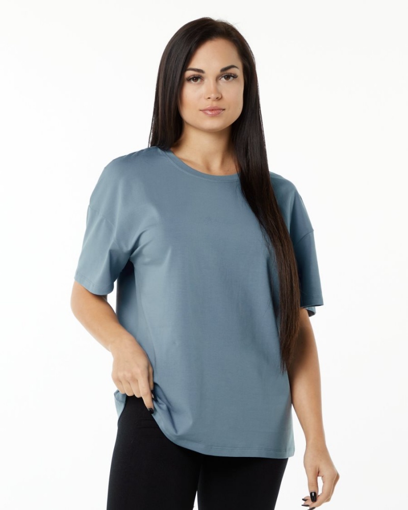 Women's Alphalete Signature Oversized Tee Shirts Fog Blue | 8963-KULON