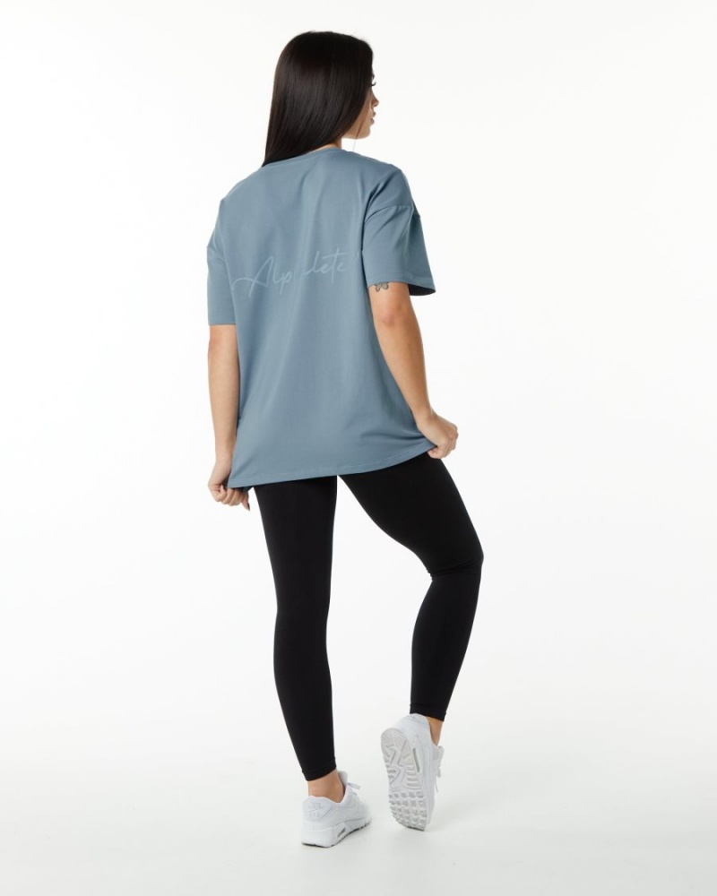 Women's Alphalete Signature Oversized Tee Shirts Fog Blue | 8963-KULON