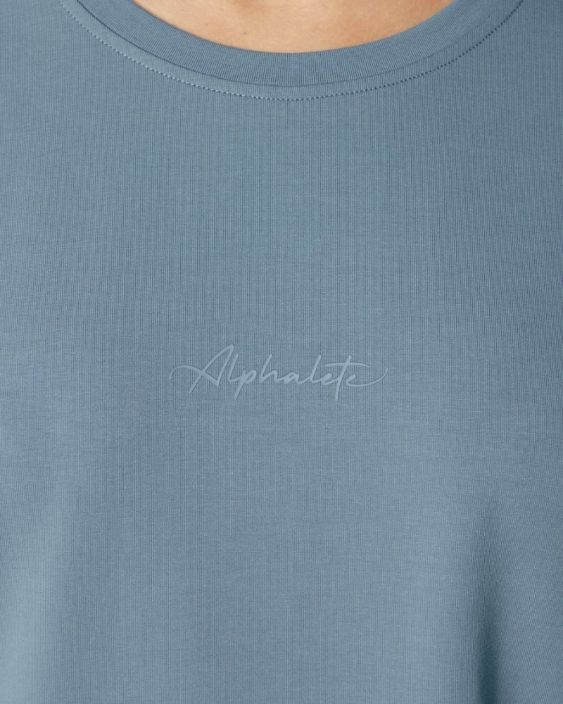 Women's Alphalete Signature Oversized Tee Shirts Fog Blue | 8963-KULON