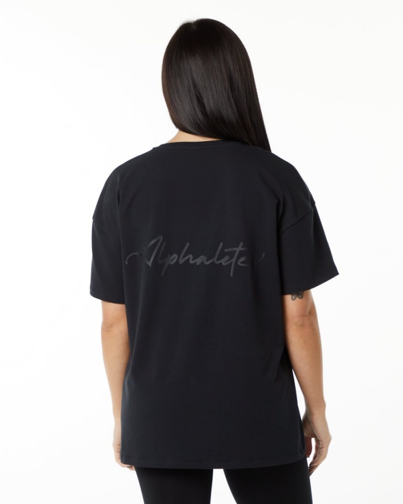 Women\'s Alphalete Signature Oversized Tee Shirts Black | 7943-IHFJB