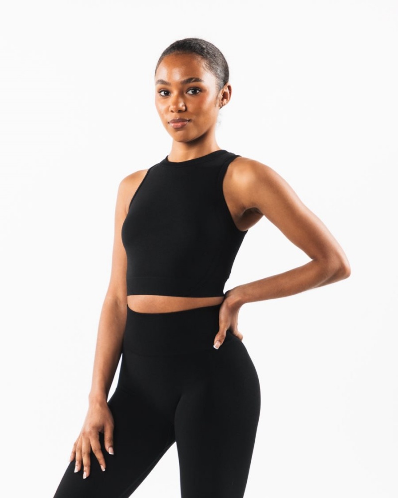 Women's Alphalete Stratus Crop Tank Tank Top Black | 3287-XWYSL