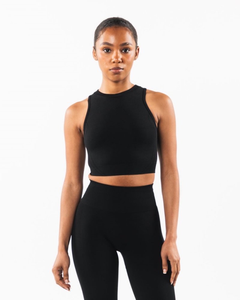 Women\'s Alphalete Stratus Crop Tank Tank Top Black | 3287-XWYSL