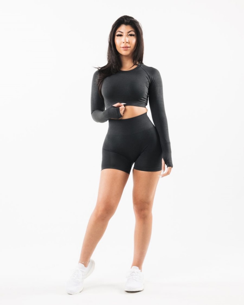 Women's Alphalete Stratus LS Crop Long Sleeve Shadow | 1032-CLVXW