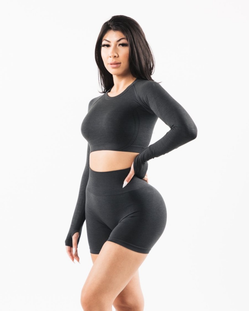 Women's Alphalete Stratus LS Crop Long Sleeve Shadow | 1032-CLVXW