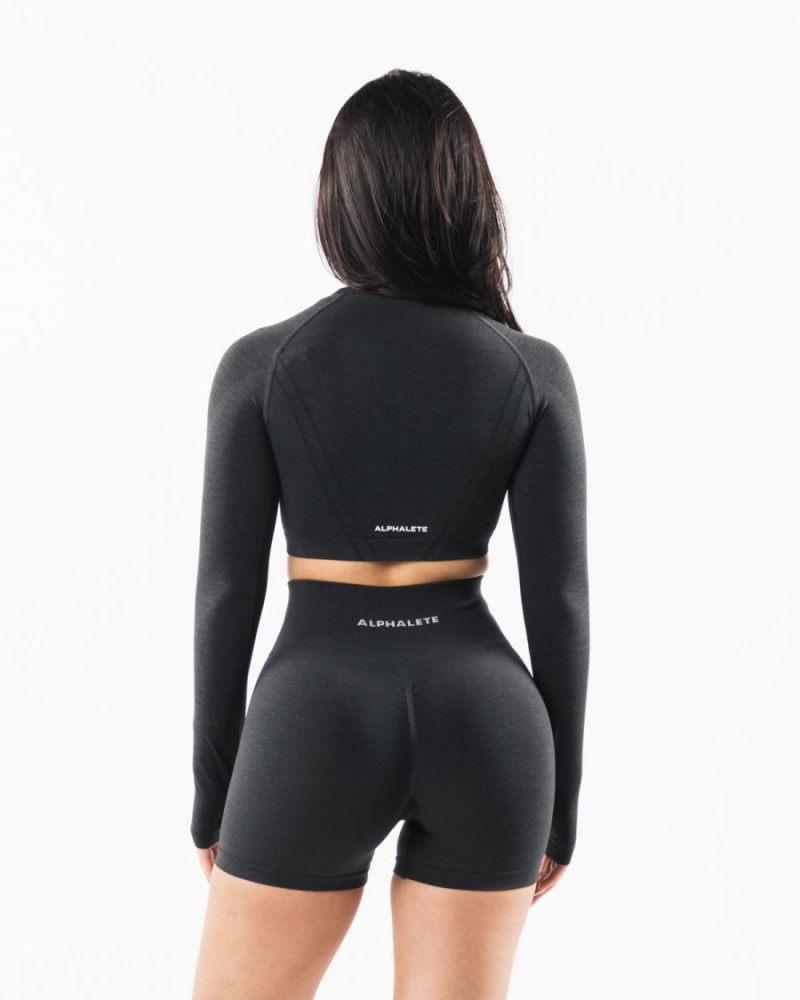 Women's Alphalete Stratus LS Crop Long Sleeve Shadow | 1032-CLVXW