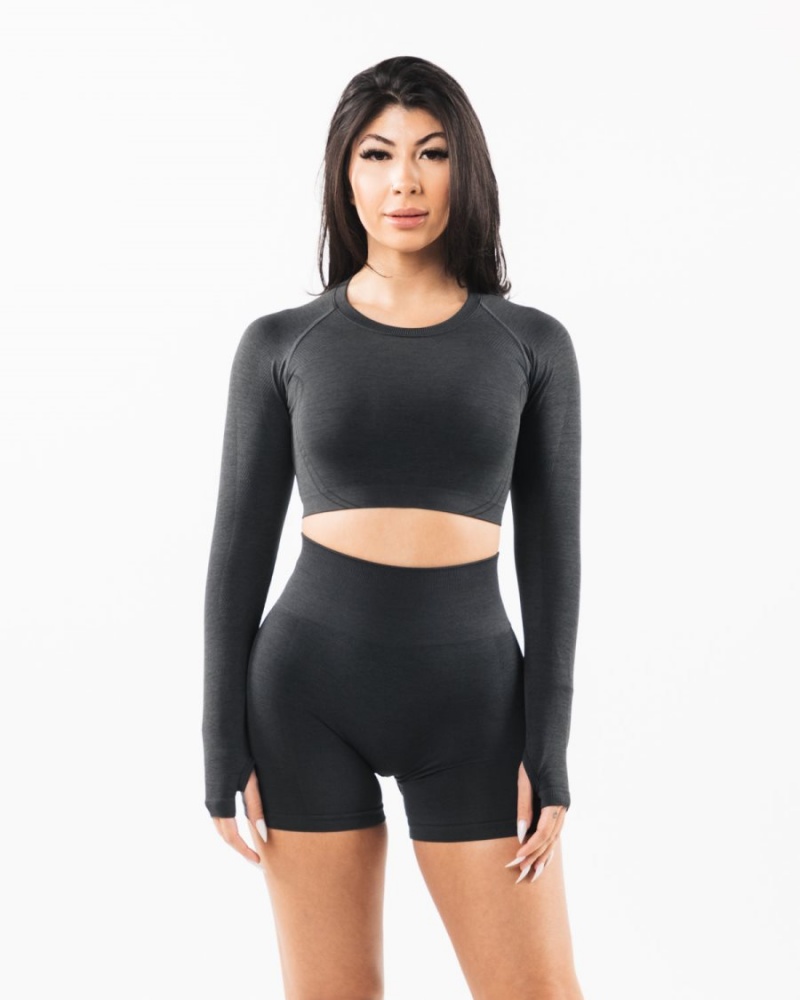 Women\'s Alphalete Stratus LS Crop Long Sleeve Shadow | 1032-CLVXW