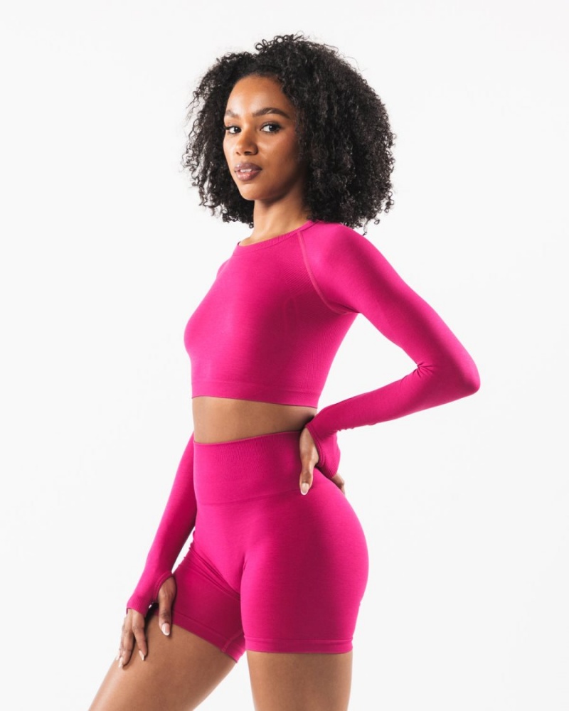 Women's Alphalete Stratus LS Crop Long Sleeve Magenta | 4237-GKFWO