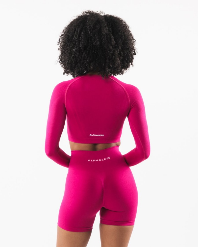 Women's Alphalete Stratus LS Crop Long Sleeve Magenta | 4237-GKFWO