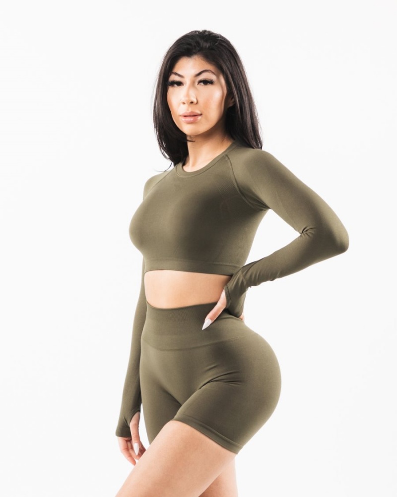 Women's Alphalete Stratus LS Crop Long Sleeve Oak | 3671-ANCXR