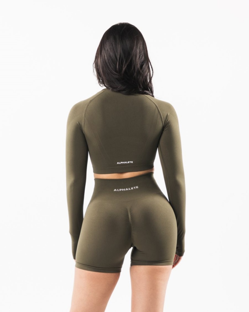 Women's Alphalete Stratus LS Crop Long Sleeve Oak | 3671-ANCXR