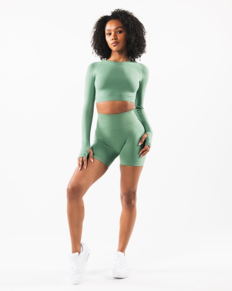 Women's Alphalete Stratus LS Crop Long Sleeve Jade | 9765-PKHCG