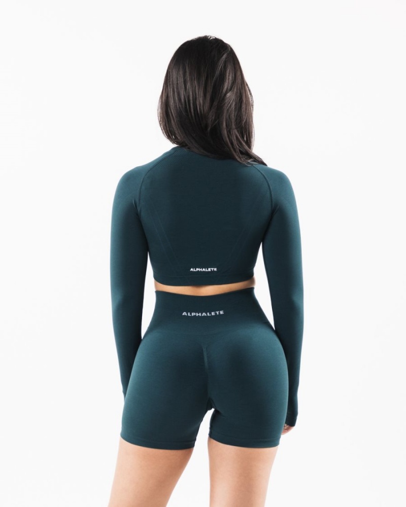 Women's Alphalete Stratus LS Crop Long Sleeve Midnight | 8196-NJIBT