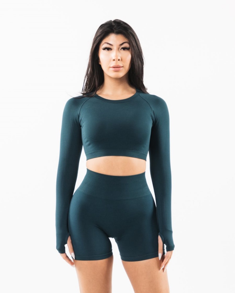 Women\'s Alphalete Stratus LS Crop Long Sleeve Midnight | 8196-NJIBT