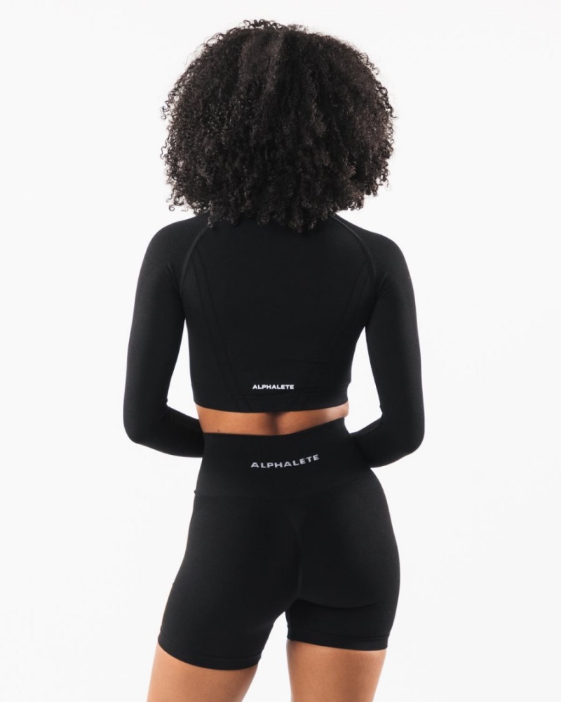 Women's Alphalete Stratus LS Crop Long Sleeve Black | 4027-XFOEI