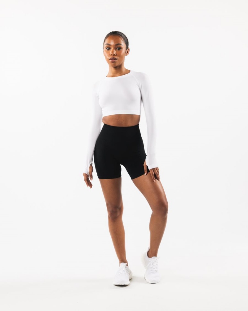 Women's Alphalete Stratus LS Crop Long Sleeve White | 5349-RTPZL