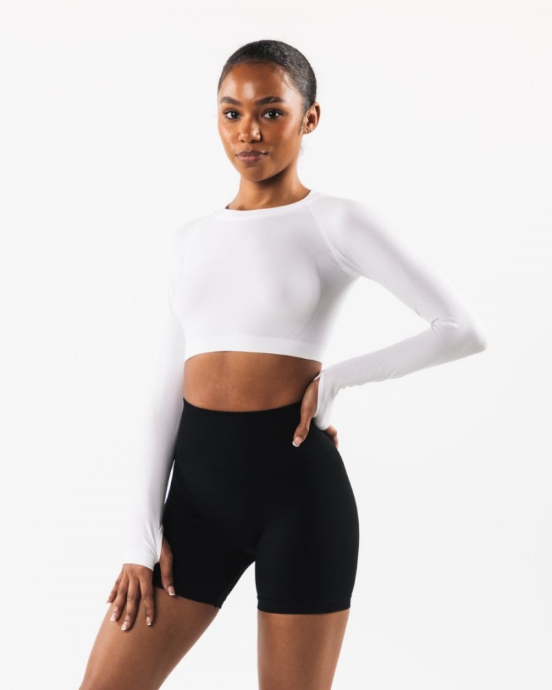 Women's Alphalete Stratus LS Crop Long Sleeve White | 5349-RTPZL