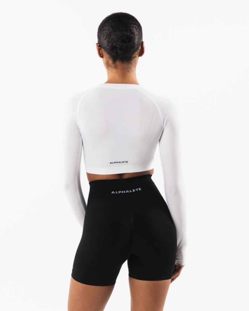 Women's Alphalete Stratus LS Crop Long Sleeve White | 5349-RTPZL