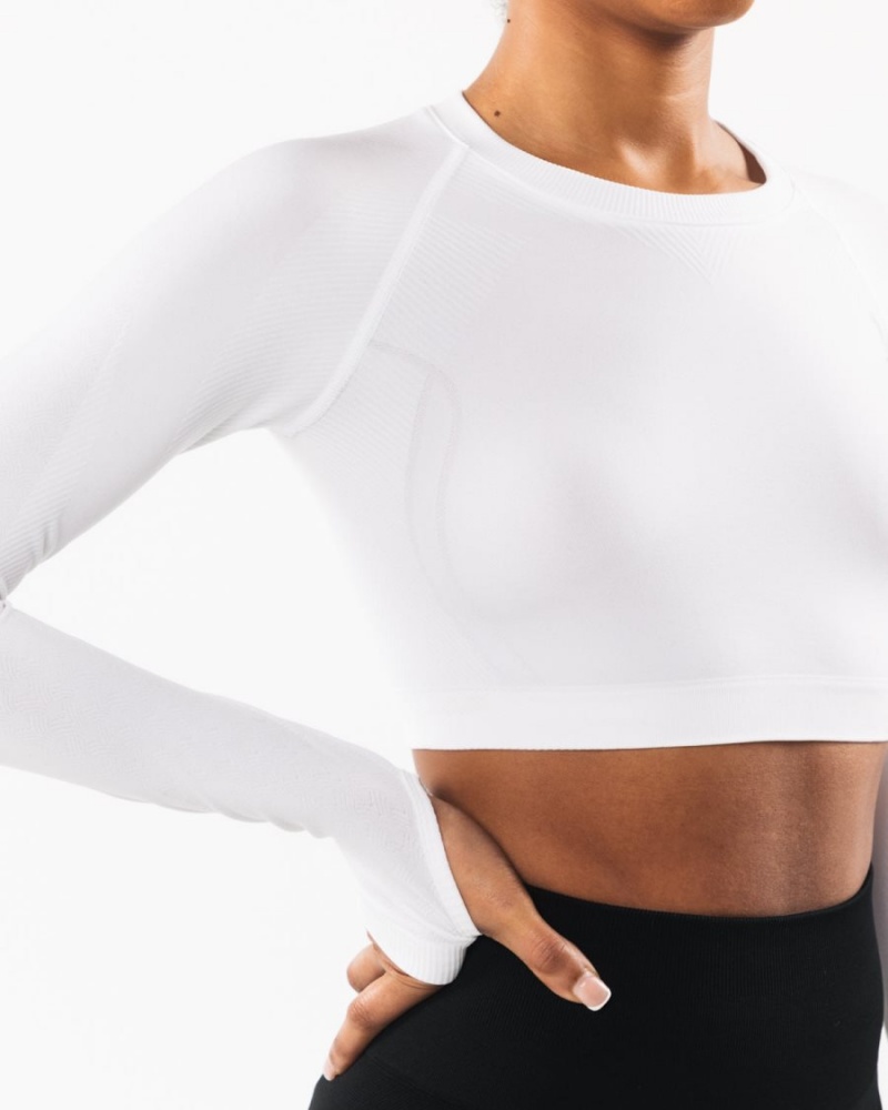 Women's Alphalete Stratus LS Crop Long Sleeve White | 5349-RTPZL