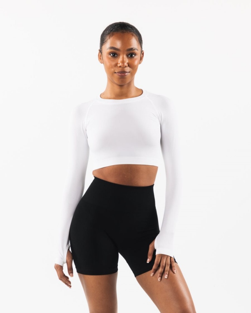 Women\'s Alphalete Stratus LS Crop Long Sleeve White | 5349-RTPZL