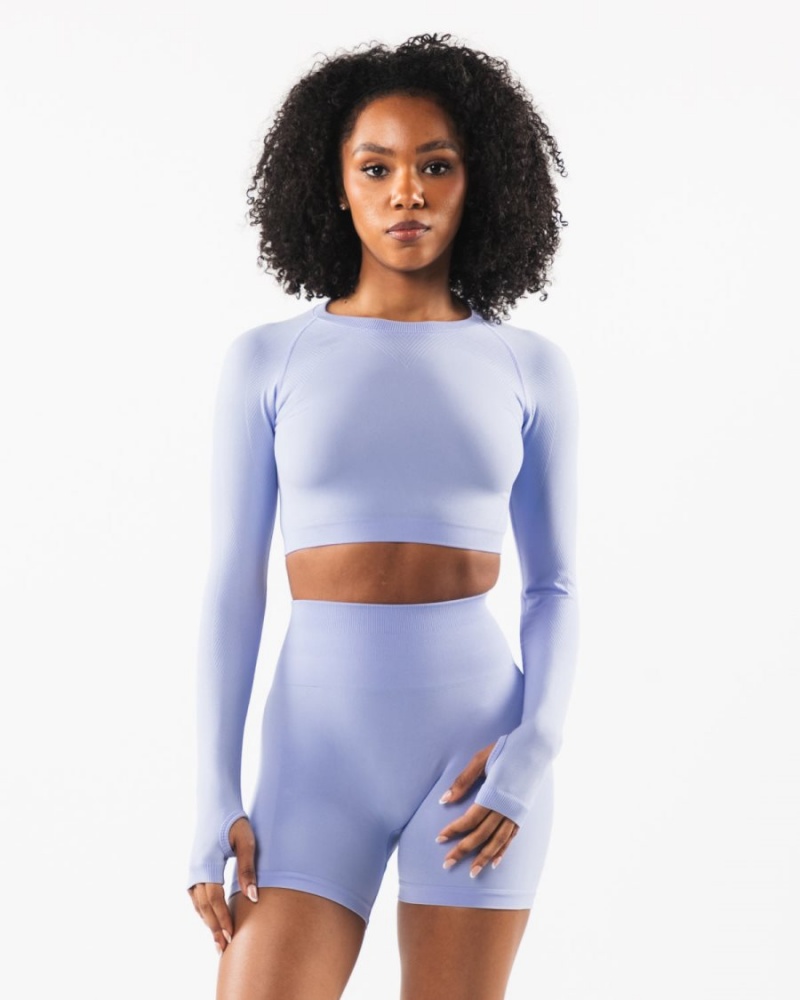 Women\'s Alphalete Stratus LS Crop Long Sleeve Mystic Blue | 7980-PASCJ