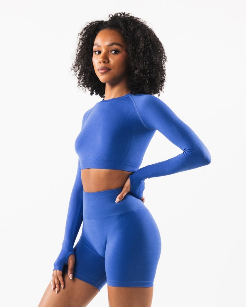 Women's Alphalete Stratus LS Crop Long Sleeve Sapphire | 1086-TDNVB