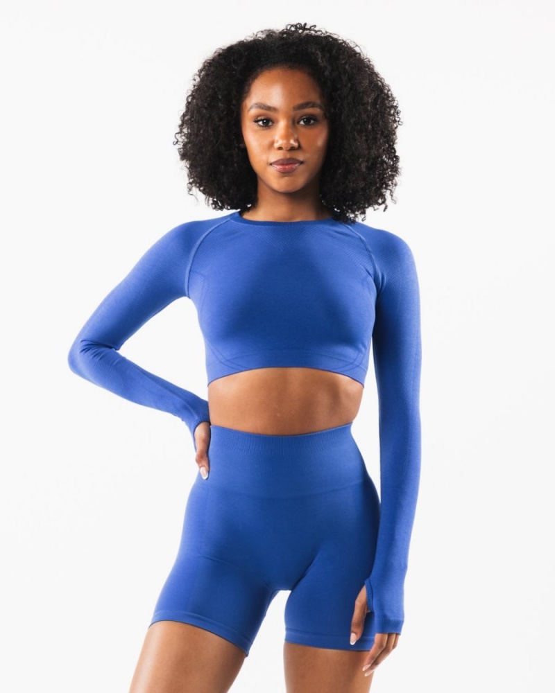 Women\'s Alphalete Stratus LS Crop Long Sleeve Sapphire | 1086-TDNVB