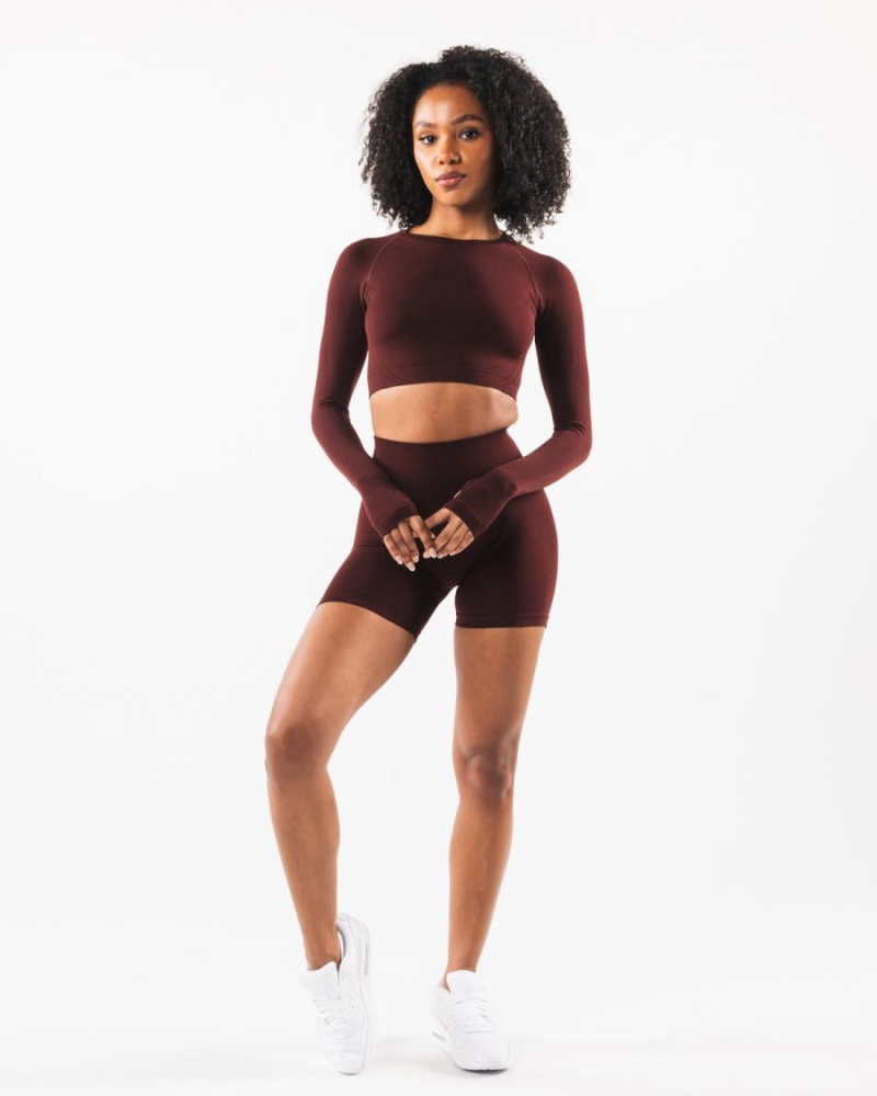 Women's Alphalete Stratus LS Crop Long Sleeve Sangria | 5948-MONGL