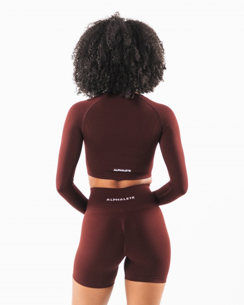 Women's Alphalete Stratus LS Crop Long Sleeve Sangria | 5948-MONGL