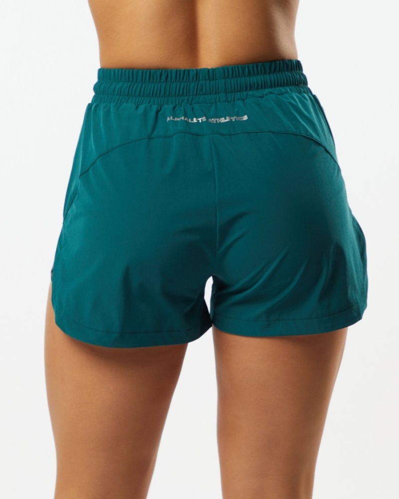 Women's Alphalete Stride Short 3" Shorts Velvet Teal | 9017-PBASK