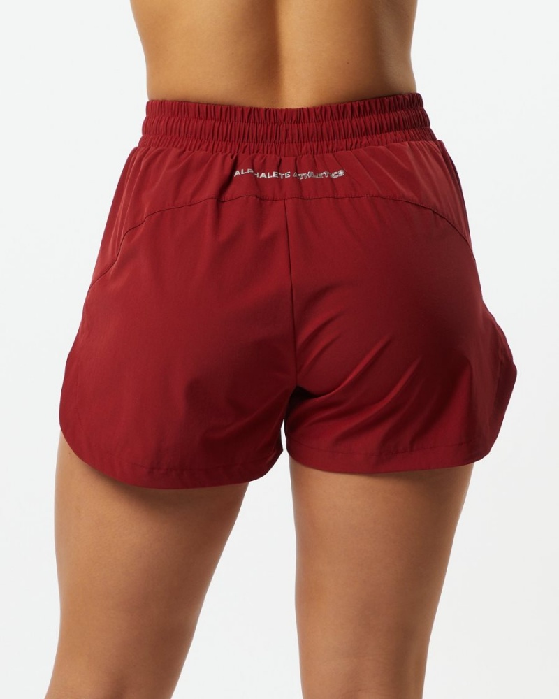 Women's Alphalete Stride Short 3" Shorts Tartan Red | 1095-YNVPJ