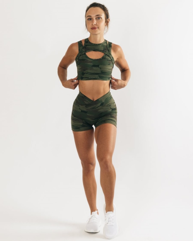 Women's Alphalete Surface Keyhole Bra Sports Bra Olive Canvas Camo | 4725-YKVJG