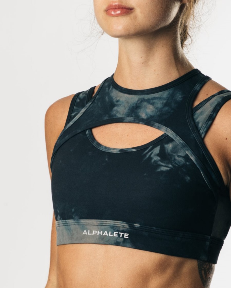 Women's Alphalete Surface Keyhole Bra Sports Bra Black Oil Stain | 5768-AQCWN