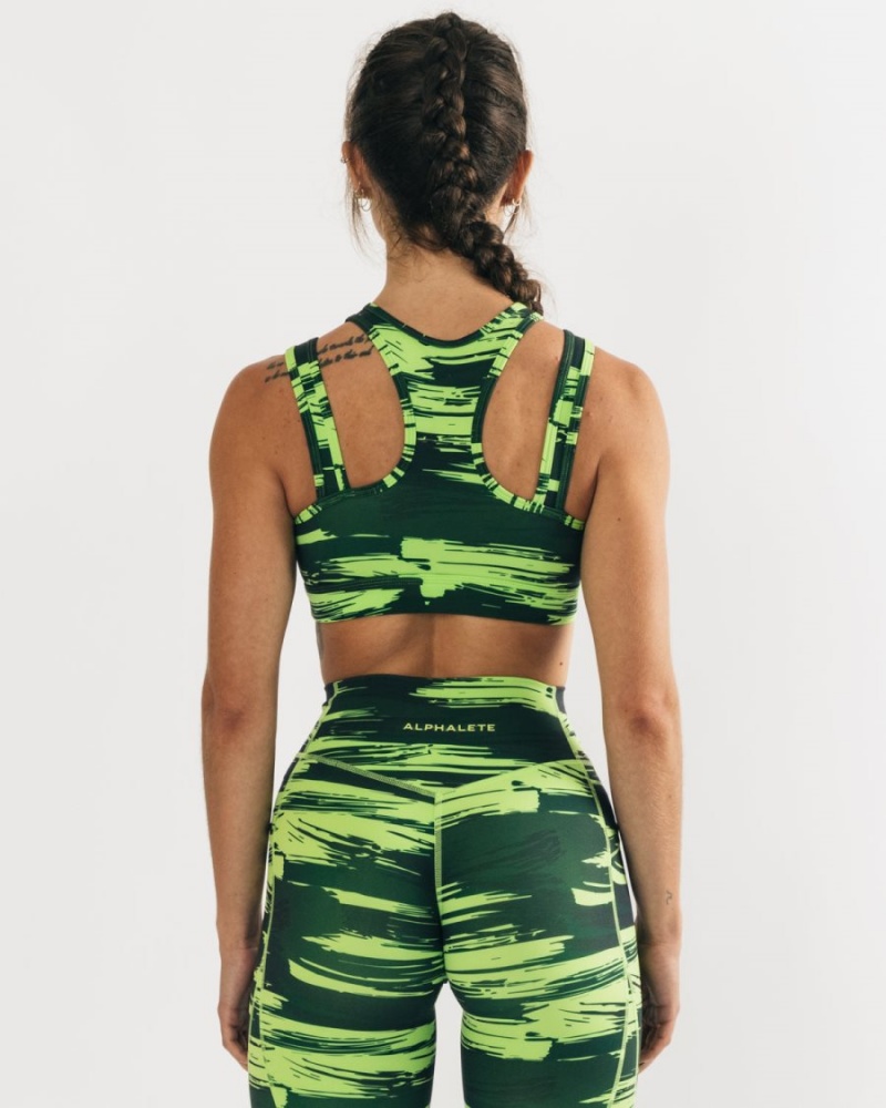 Women's Alphalete Surface Keyhole Bra Sports Bra Volt Canvas Camo | 0234-UWPQN