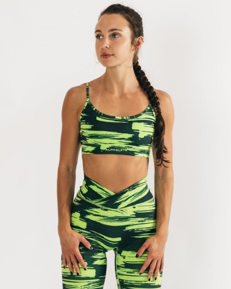 Women's Alphalete Surface Limitless Bra Sports Bra Volt Canvas Camo | 8269-BVDJA