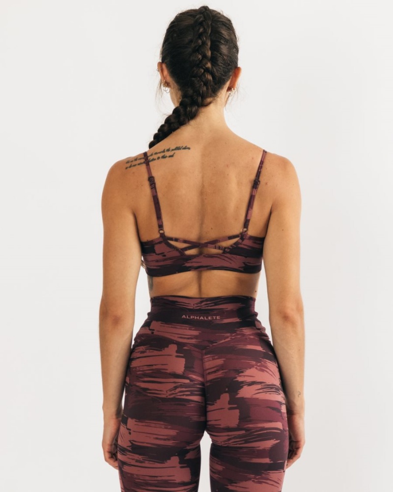 Women's Alphalete Surface Limitless Bra Sports Bra Burgundy Canvas Camo | 2659-JCELK