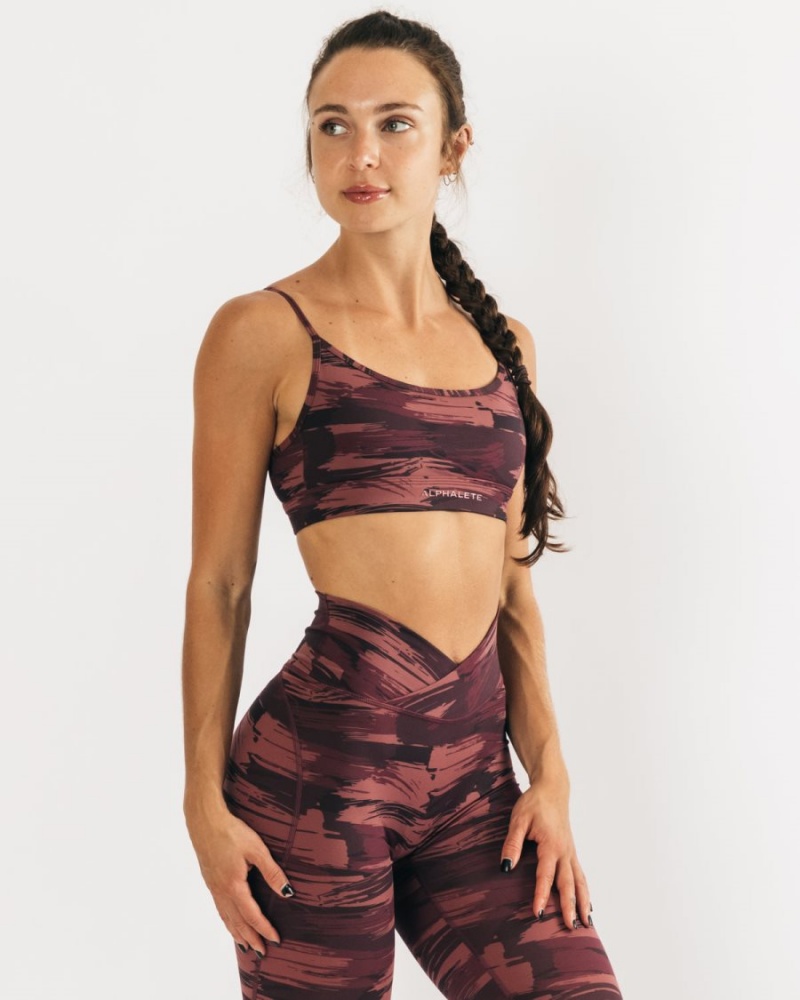 Women\'s Alphalete Surface Limitless Bra Sports Bra Burgundy Canvas Camo | 2659-JCELK