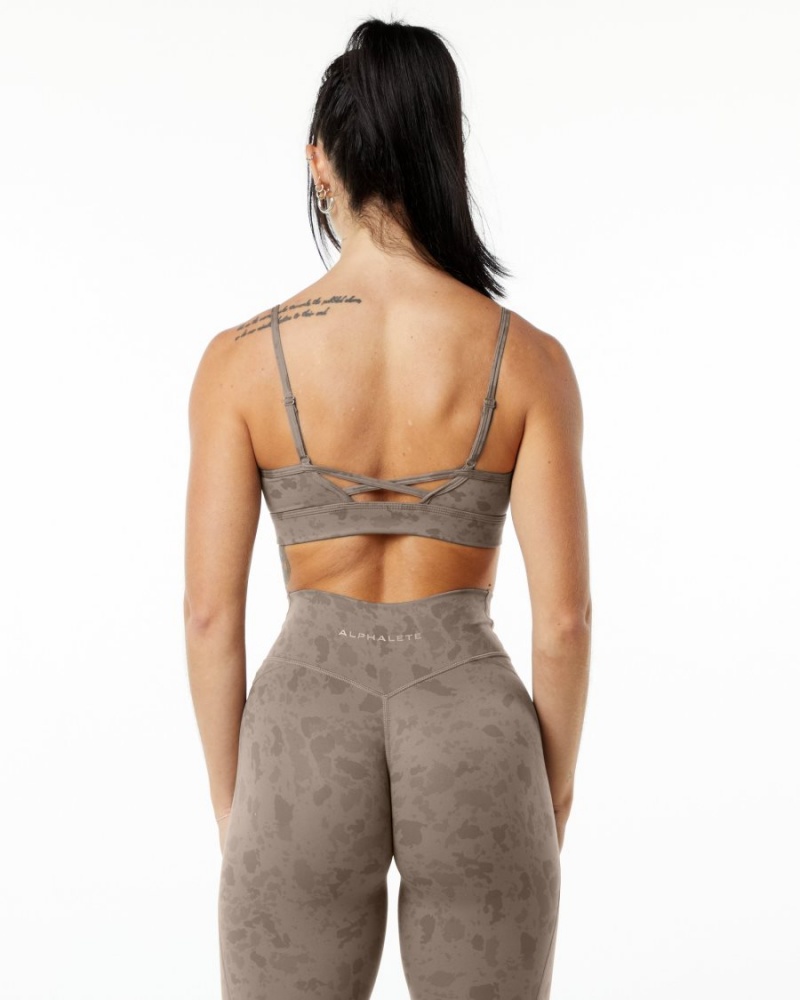 Women's Alphalete Surface Limitless Bra Sports Bra Pebble Print Mocha | 8647-LNDZC