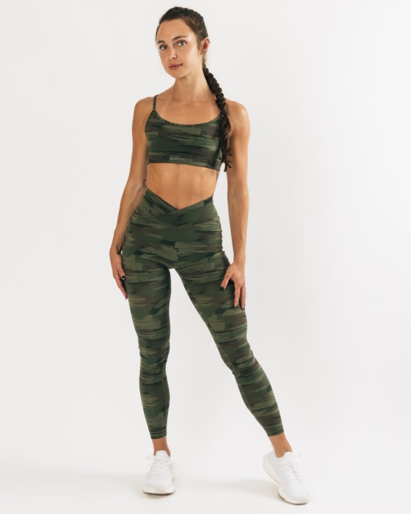 Women's Alphalete Surface Limitless Bra Sports Bra Olive Canvas Camo | 3407-CXUEV