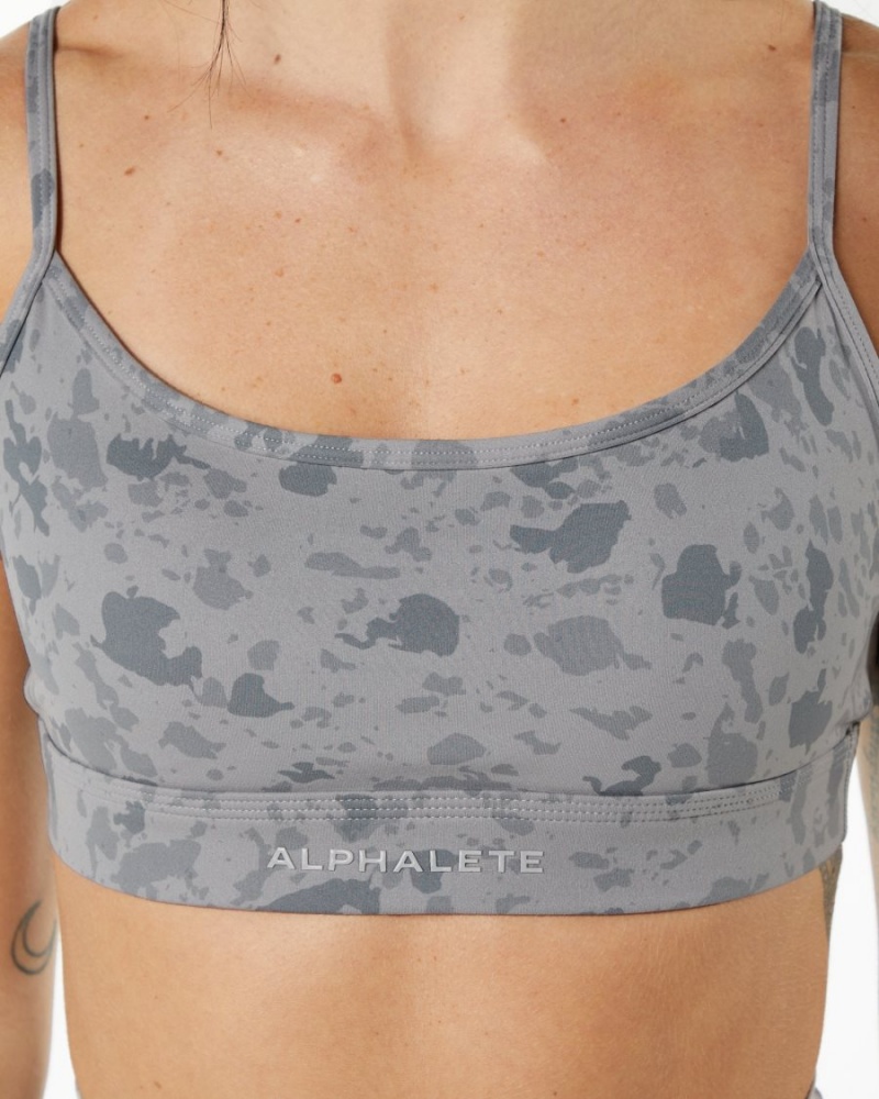 Women's Alphalete Surface Limitless Bra Sports Bra Pebble Print Stone Grey | 6437-PNQTL